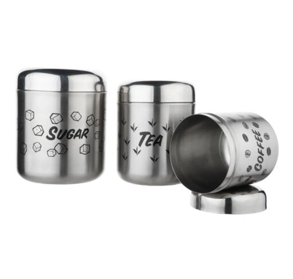 2 Pcs Stainless Steel Airtight  Tea Sugar Canister Set 700ml Each - 700, 500, 300 ml, Stainless Steel, Airtight, Set of 3